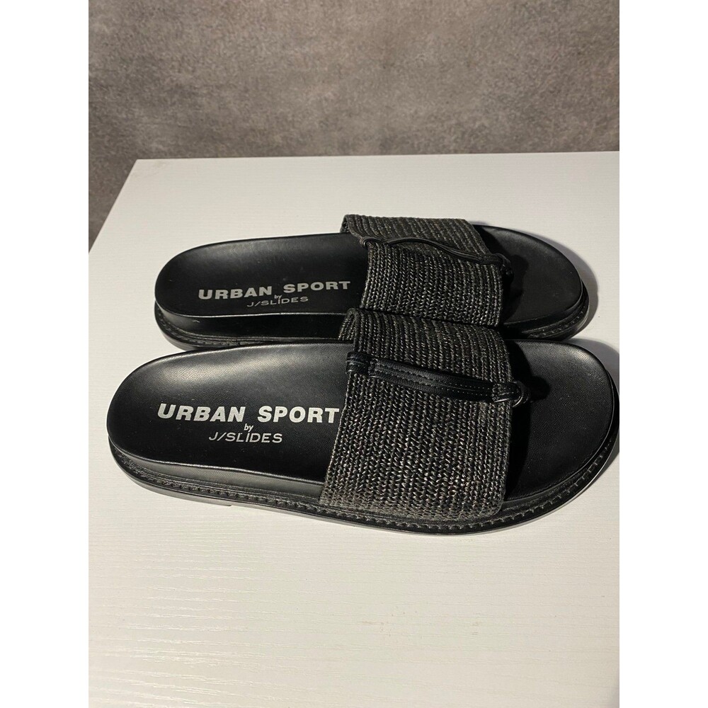 Urban Sport by J/Slides Black Woven Straw Raffia Thong Sandals Women’s Size 10